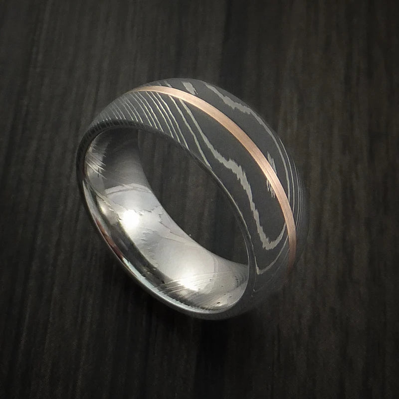 Men’s 14K Rose Gold & Damascus Steel Wedding Band