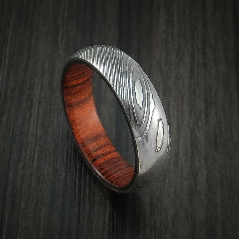 Men’s Damascus Steel Ring with Cocobolo Hardwood Interior