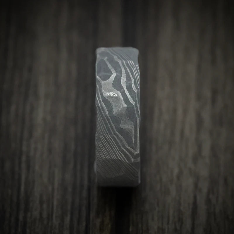 Custom Damascus Steel Men’s Ring with Hammered Rock Finish