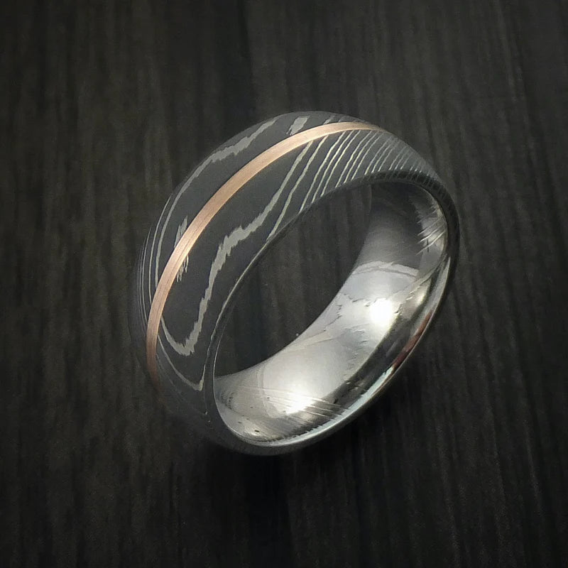Men’s 14K Rose Gold & Damascus Steel Wedding Band