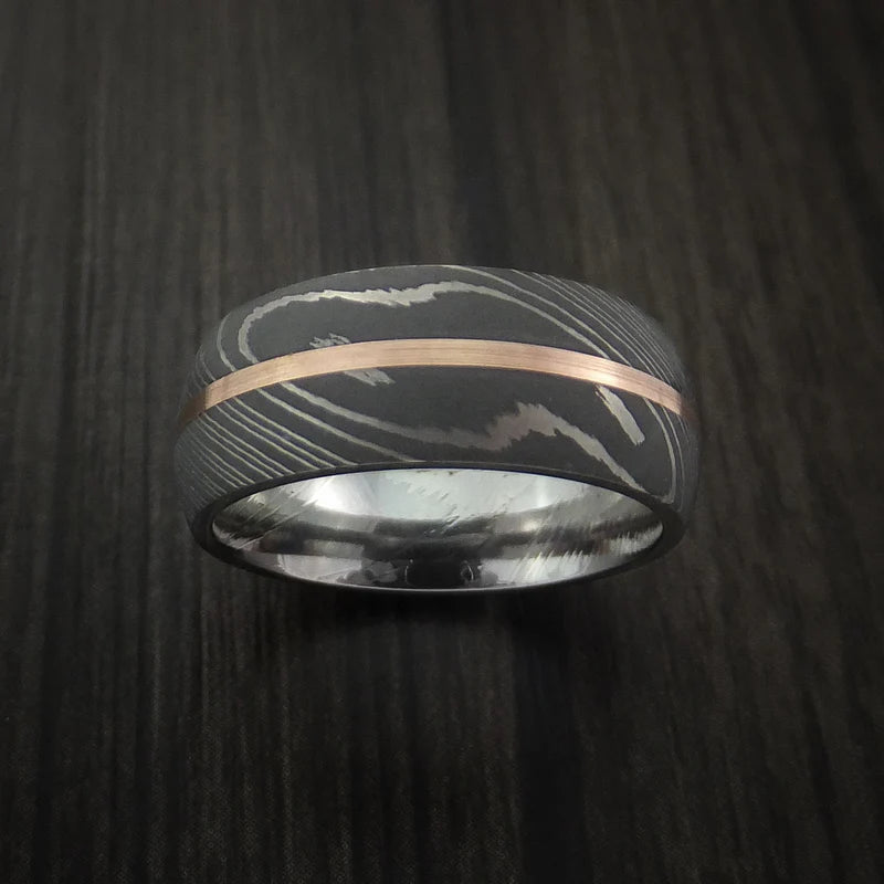 Men’s 14K Rose Gold & Damascus Steel Wedding Band