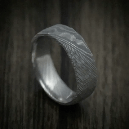 Custom Damascus Steel Men’s Ring with Hammered Rock Finish