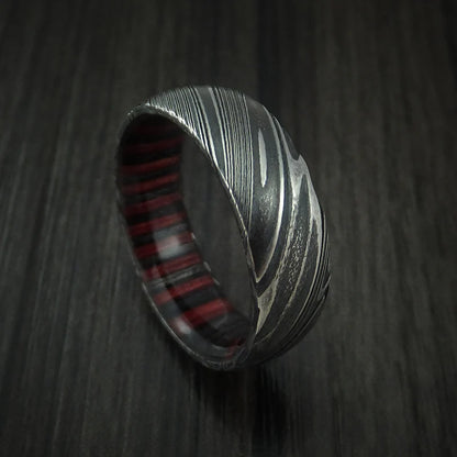 Woodgrain Kuro Damascus Steel Men’s Ring with Applejack Hardwood Sleeve