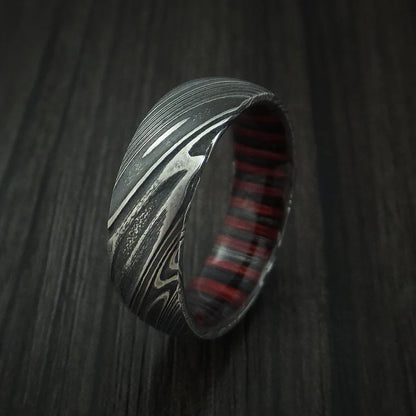 Woodgrain Kuro Damascus Steel Men’s Ring with Applejack Hardwood Sleeve