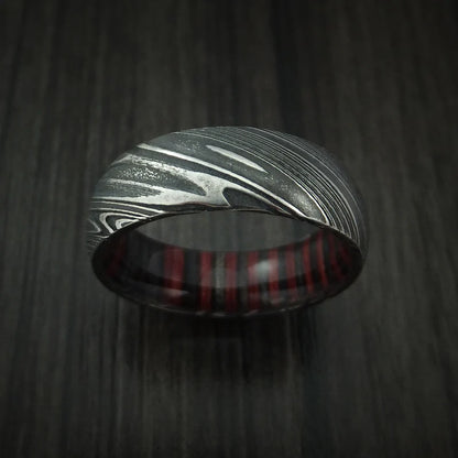 Woodgrain Kuro Damascus Steel Men’s Ring with Applejack Hardwood Sleeve