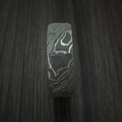 Men’s Damascus Steel Rock Hammer Ring with Hardwood Sleeve