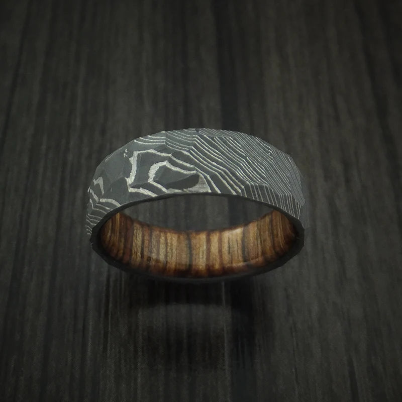 Men’s Damascus Steel Rock Hammer Ring with Hardwood Sleeve