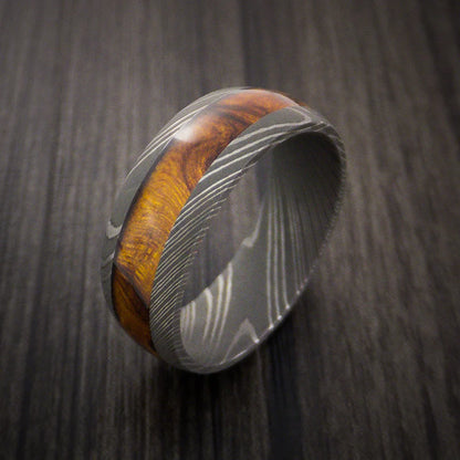 Men’s Damascus Steel Ring with Desert Ironwood Burl Inlay