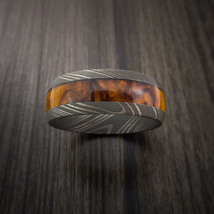 Men’s Damascus Steel Ring with Desert Ironwood Burl Inlay