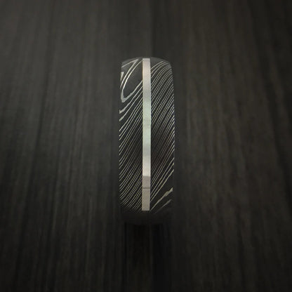 Men’s Damascus Steel Ring with 14K White Gold Inlay