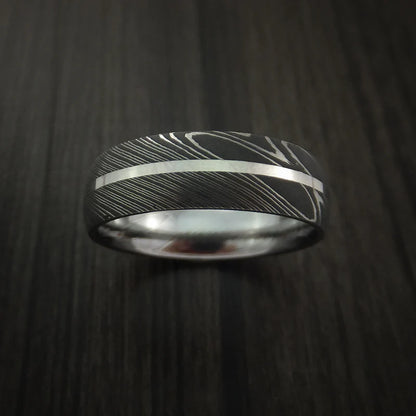 Men’s Damascus Steel Ring with 14K White Gold Inlay