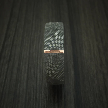 Damascus Steel Hammered Men’s Ring with 14K Rose Gold Inlay and Interior Sleeve
