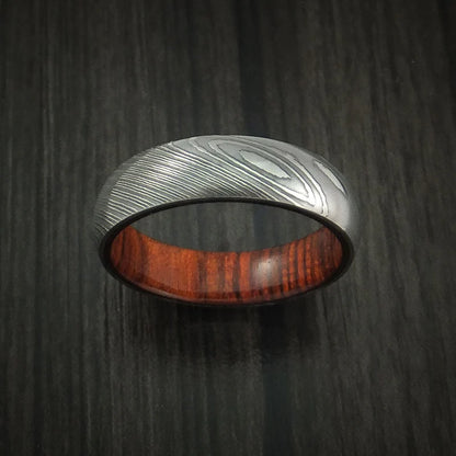 Men’s Damascus Steel Ring with Cocobolo Hardwood Interior