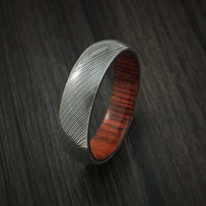 Men’s Damascus Steel Ring with Cocobolo Hardwood Interior
