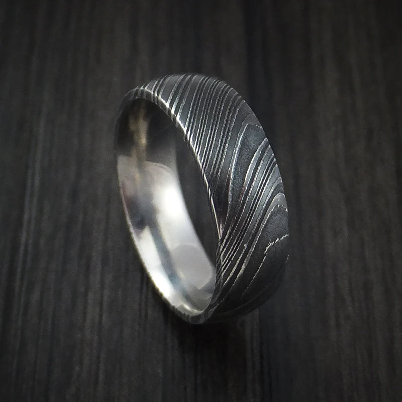 Custom Woodgrain Kuro Damascus Steel Men’s Wedding Band