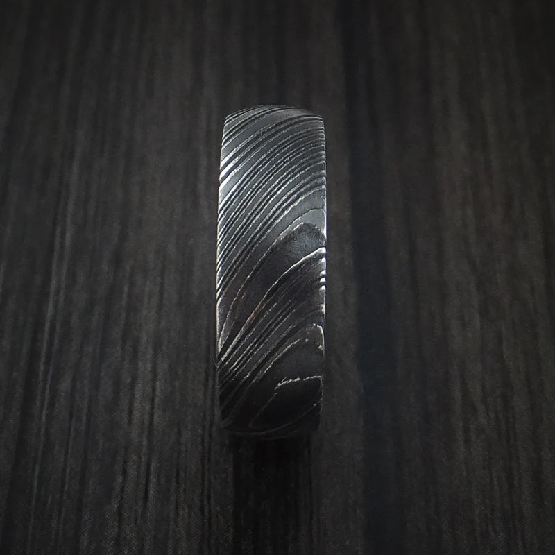 Custom Woodgrain Kuro Damascus Steel Men’s Wedding Band