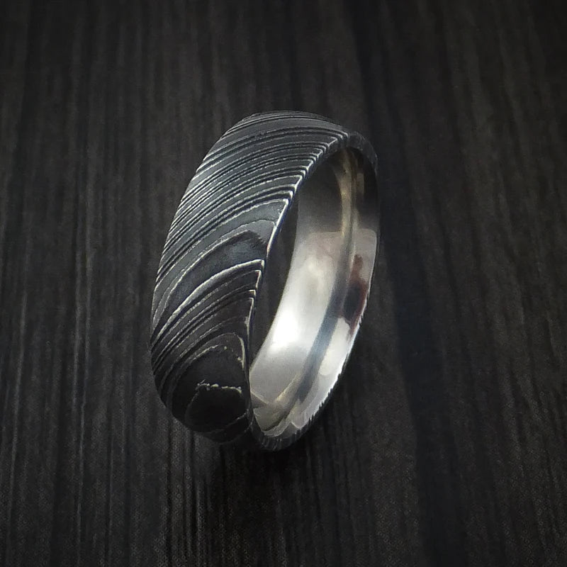 Custom Woodgrain Kuro Damascus Steel Men’s Wedding Band