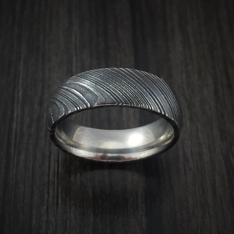 Custom Woodgrain Kuro Damascus Steel Men’s Wedding Band