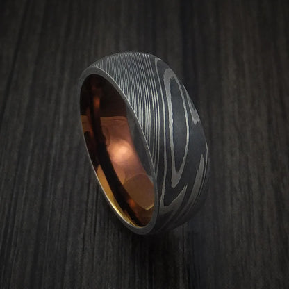 Men’s Damascus Steel Ring with Bronze Anodized Titanium Interior