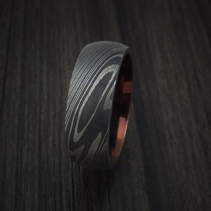 Men’s Damascus Steel Ring with Bronze Anodized Titanium Interior