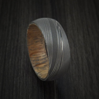 Men’s Damascus Steel Ring with Whiskey Barrel Wood Interior