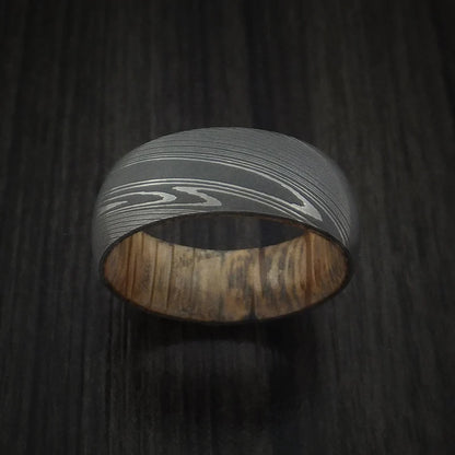 Men’s Damascus Steel Ring with Whiskey Barrel Wood Interior