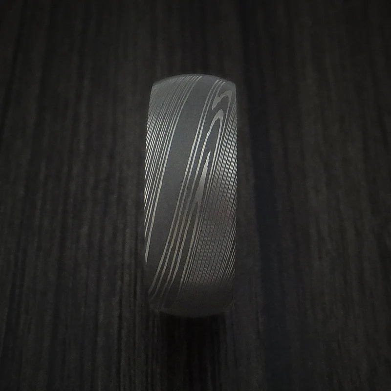 Men’s Damascus Steel Ring with Whiskey Barrel Wood Interior