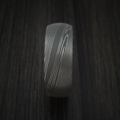 Men’s Damascus Steel Ring with Whiskey Barrel Wood Interior