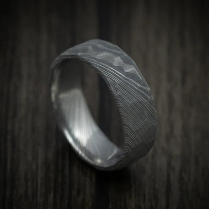 Custom Damascus Steel Men’s Ring with Hammered Rock Finish