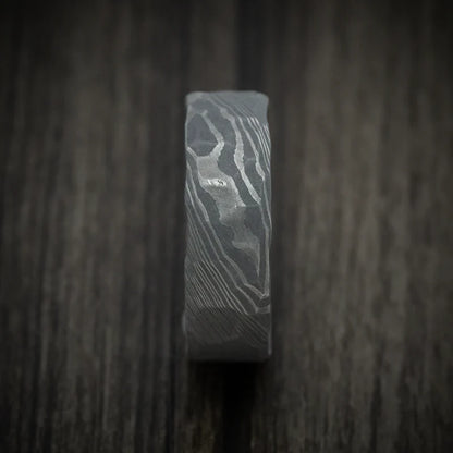 Custom Damascus Steel Men’s Ring with Hammered Rock Finish