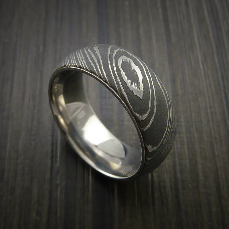 Men’s Damascus Steel Ring with Titanium Interior Sleeve