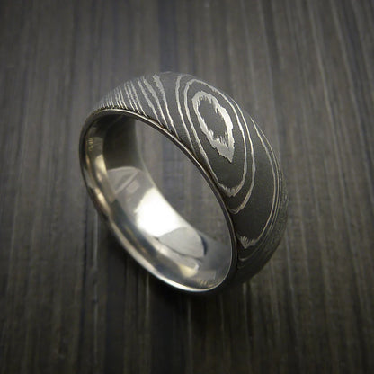 Men’s Damascus Steel Ring with Titanium Interior Sleeve