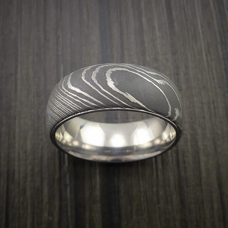 Men’s Damascus Steel Ring with Titanium Interior Sleeve