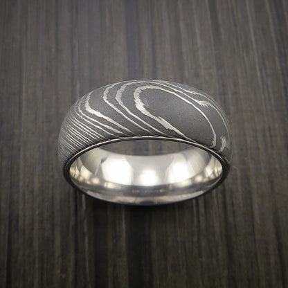 Men’s Damascus Steel Ring with Titanium Interior Sleeve