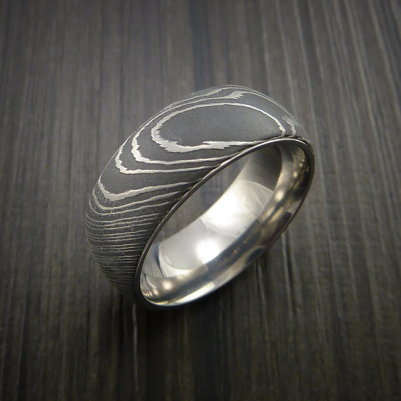 Men’s Damascus Steel Ring with Titanium Interior Sleeve
