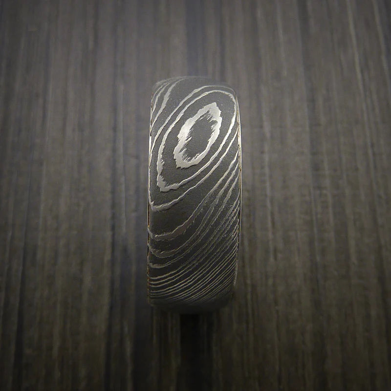 Men’s Damascus Steel Ring with Titanium Interior Sleeve